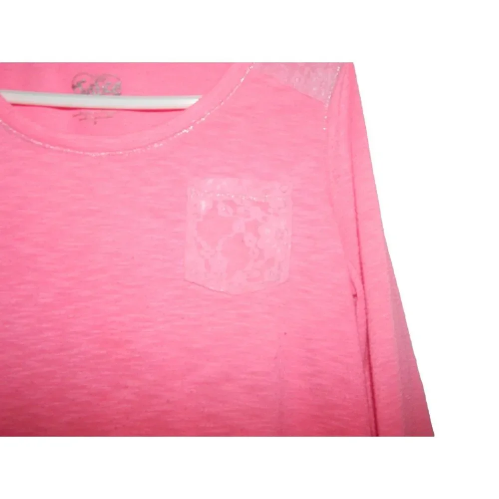 Justice Girls Size 8 Light Pink Long Sleeve Top w/ Lace Shoulder & Pocket Detail